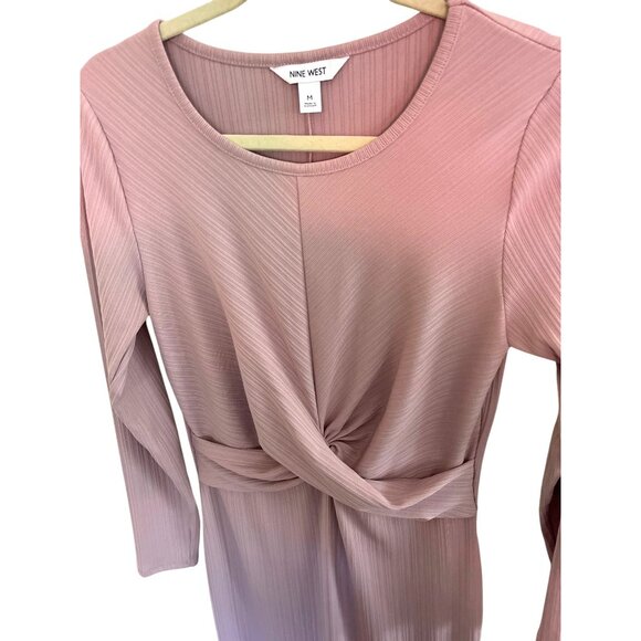 Nine West Long Sleeve Knit Dress Ribbed Twist Front Blush Pink Grape Sz M - Picture 3 of 13
